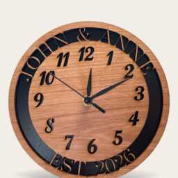 Personalized Wooden Round Clock With Silent Sweep, Custom Names, Dates, Colors, Fonts, & Logos - thumbnail 3
