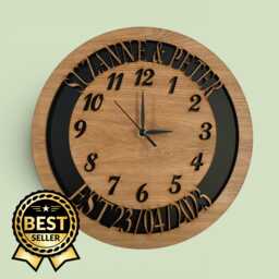 Personalized Wooden Round Clock With Silent Sweep, Custom Names, Dates, Colors, Fonts, & Logos - thumbnail 1