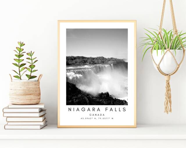 Niagara Poster - Falls Canada Nature Modern Print Art Digital Download Lake Black & White Coordinates - image 1