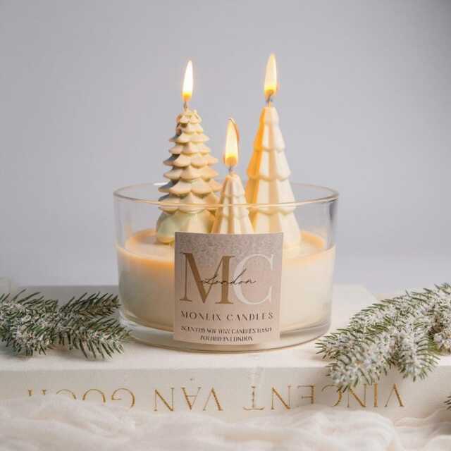 Large Christmas Tree Candle Bowl, Winter Forest Candle, Soy Wax Centerpiece, Minimalist Holiday D??cor Gift, Festive Gift For Her - image 1