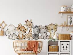 Baby Giraffe Lion Elephant Wall Sticker - Jungle Animal Nursery Decor - thumbnail 1