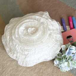 Ivory Crushed Silk Ruffled Rose 16 Inch Modern Round Pillow Cover - Vintage Ruffles - thumbnail 2