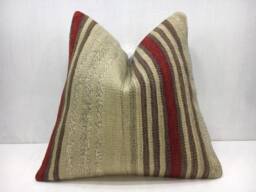 Vintage Kilim Pillow Cover, Turkish Handwoven Pillow, Bohemian Accent - 16x16 - thumbnail 1