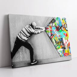 Behind The Curtain Graffiti Banksy Abstract Modern Painting Wall Art, Framed Canvas Poster Print, Home Kitchen Office Room Decor, Gifts - thumbnail 2