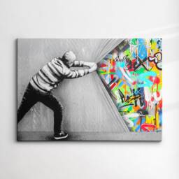 Behind The Curtain Graffiti Banksy Abstract Modern Painting Wall Art, Framed Canvas Poster Print, Home Kitchen Office Room Decor, Gifts - thumbnail 3