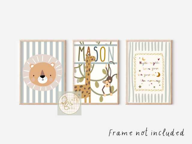 Set Of 3 Safari Animal Prints With A Boho Colour Scheme Perfect For Nursery, Girls Or Boys Bedroom Playroom - Prints Only - image 1