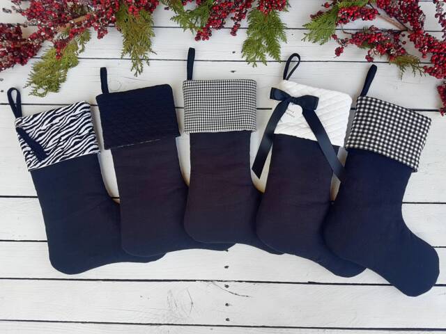 Black & White Christmas Stockings, Family Zebra Print Monochrome Stockings - image 1