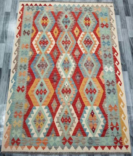 Handmade Kilim Rug, Traditional Artisan Afghan Turkish Aztec Navajo Wool Rug 244x171 cm - image 1