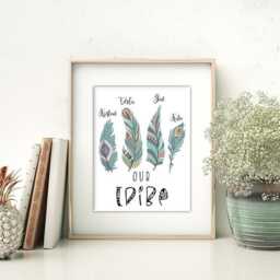 Tribal Family Name, Feather Print Boho Wall Art Decor - Personalized, Digital Download - thumbnail 2