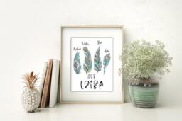 Tribal Family Name, Feather Print Boho Wall Art Decor - Personalized, Digital Download - thumbnail 1