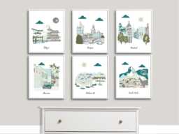 Travel Theme Nursery Art Prints, Set Of 6, World Cities - thumbnail 1