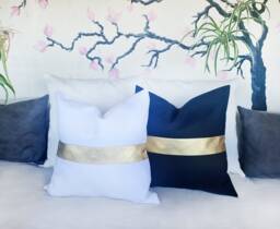 Gold Faux Leather Color Block Pillow Cover Modern Linen Cushion