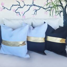 Gold Faux Leather Color Block Pillow Cover Modern Linen Cushion - thumbnail 2