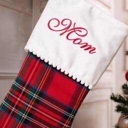 Personalized Plaid Christmas Stockings With Pompom Trimmed Cuff, Family Stockings, Tartan - thumbnail 3