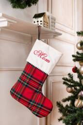 Personalized Plaid Christmas Stockings With Pompom Trimmed Cuff, Family Stockings, Tartan