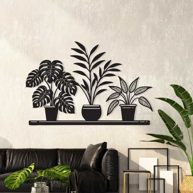 Black Metal Potted Plants Wall Art, Minimalist Home Decor, Unique Birthday Gift - image 1