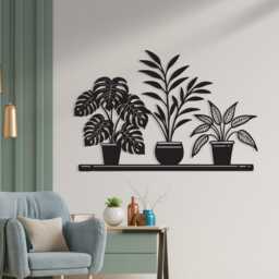 Black Metal Potted Plants Wall Art, Minimalist Home Decor, Unique Birthday Gift - thumbnail 3