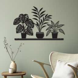 Black Metal Potted Plants Wall Art, Minimalist Home Decor, Unique Birthday Gift - thumbnail 2
