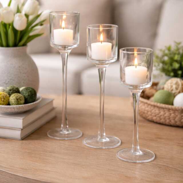 Set Of 3 Glass Candle Tea Light Holders Table Decoration Decorative Home Votive - image 1