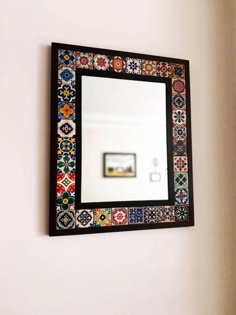 Mexican Tile Mirror, Bohemian Tile, Mosaic Talavera Art Deco Wall - image 1