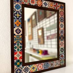 Mexican Tile Mirror, Bohemian Tile, Mosaic Talavera Art Deco Wall - thumbnail 2