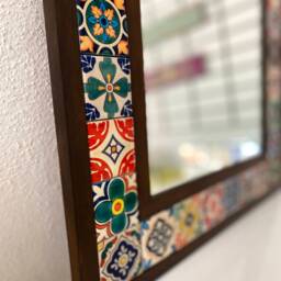 Mexican Tile Mirror, Bohemian Tile, Mosaic Talavera Art Deco Wall - thumbnail 3
