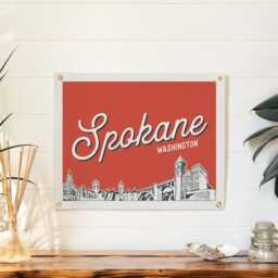 Spokane, Washington Felt Poster Banner - City Skyline Wall Art Print Sign. Vintage City Line Drawing Pennant Home Decor. Handmade Gift Idea - thumbnail 2
