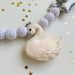 Stroller Chain With Swan, Crown & Heart, Stroller Toy, Swan Nursery, Toddler Baby Gift - thumbnail 4