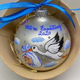 We Are Expecting Baby, Ornament Personalized, Baby Shower Gift Pregnancy Stork Glass Bauble Excepting Twins Parents 1St Christmas Gift - thumbnail 2