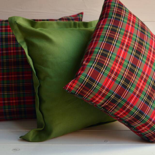 Green & Red Tartan Print Pillow, Decorative Cushions, Matching Blankets, Pillows, Throw Christmas Pillow - image 1