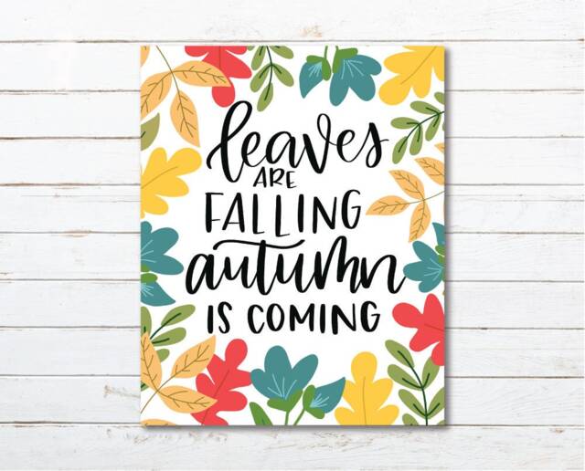 Autumn Floral Wall Art Print, Hand Lettered - Digital Download