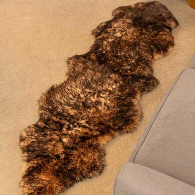 Eco Tanned Sheepskin Rug, Light Brown & Dark Tip, New Zealand Pelt - 65cm X 180cm - image 1