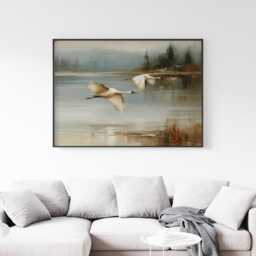 Misty Lake Landscape Poster, Pine Forest Paper Wall Art - thumbnail 3