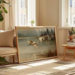 Misty Lake Landscape Poster, Pine Forest Paper Wall Art - thumbnail 4