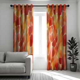 Vibrant Orange & Yellow Geometric Curtains, Abstract Colorful Drapes, Bold Living Room Window Treatments, Giraffe Print Curtain Panels - thumbnail 2