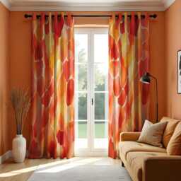 Vibrant Orange & Yellow Geometric Curtains, Abstract Colorful Drapes, Bold Living Room Window Treatments, Giraffe Print Curtain Panels - thumbnail 3