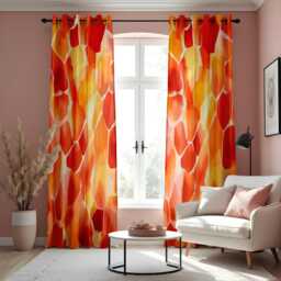 Vibrant Orange & Yellow Geometric Curtains, Abstract Colorful Drapes, Bold Living Room Window Treatments, Giraffe Print Curtain Panels - thumbnail 1