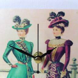 Two Ladies 1900S Desk Clock - Small Wall Photo Decoupage Reproduction Vintage Print Art - thumbnail 3