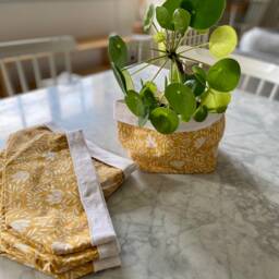 Linen & Cotton Fabric Basket, Pot Cover Or Pockets, Indian-style Foliage Pattern - thumbnail 2