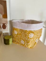 Linen & Cotton Fabric Basket, Pot Cover Or Pockets, Indian-style Foliage Pattern