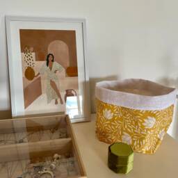 Linen & Cotton Fabric Basket, Pot Cover Or Pockets, Indian-style Foliage Pattern - thumbnail 4