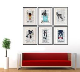 Happy Basset Hound With Wine Glass, Pop, Funny Poster, Dictionary Print Giraffe Gift Dorm College Home Wall Decor - thumbnail 3