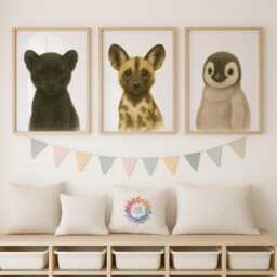 Baby Animal Nursery Prints - Safari Wall Art, Boys Bedroom Decor, Watercolour Print, Girls Room, Kids Playroom - thumbnail 1