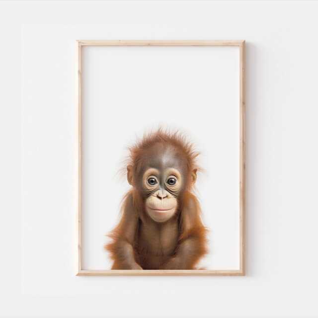 Baby Orangutan Print, Safari Bedroom Decor, Nursery Wall Art, Posters, Kids Room Gift Print - image 1