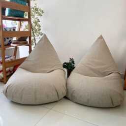 Beige Outdoor Bean Bag Chair Cover With Waterproof Inner Case, Soft Luxurious Linen Look - thumbnail 4
