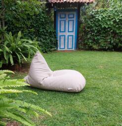 Outdoor Bean Bag Chair Cover, Beige Linen-Look, Waterproof Inner Case, Heavy Duty Patio Seat