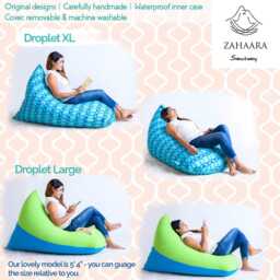 Outdoor Bean Bag Chair Cover, Beige Linen-Look, Waterproof Inner Case, Heavy Duty Patio Seat - thumbnail 4