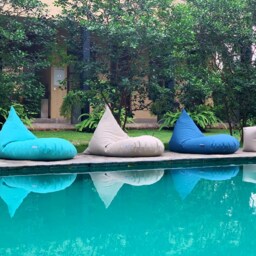 Beige Outdoor Bean Bag Chair Cover With Waterproof Inner Case, Soft Luxurious Linen Look - thumbnail 2