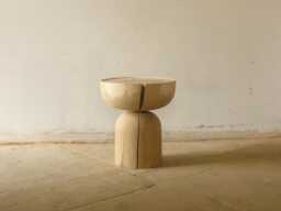 Wooden, Round, Handmade, Side Table - thumbnail 1