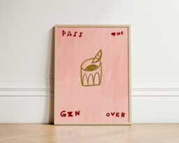 Pass The Gin Print, Trendy Drinks Retro Kitchen Poster, Bar Cart Art Art, Illustration Wall Unframed - thumbnail 1
